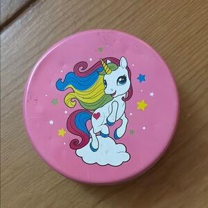 Round Pink and Silver Tin Box